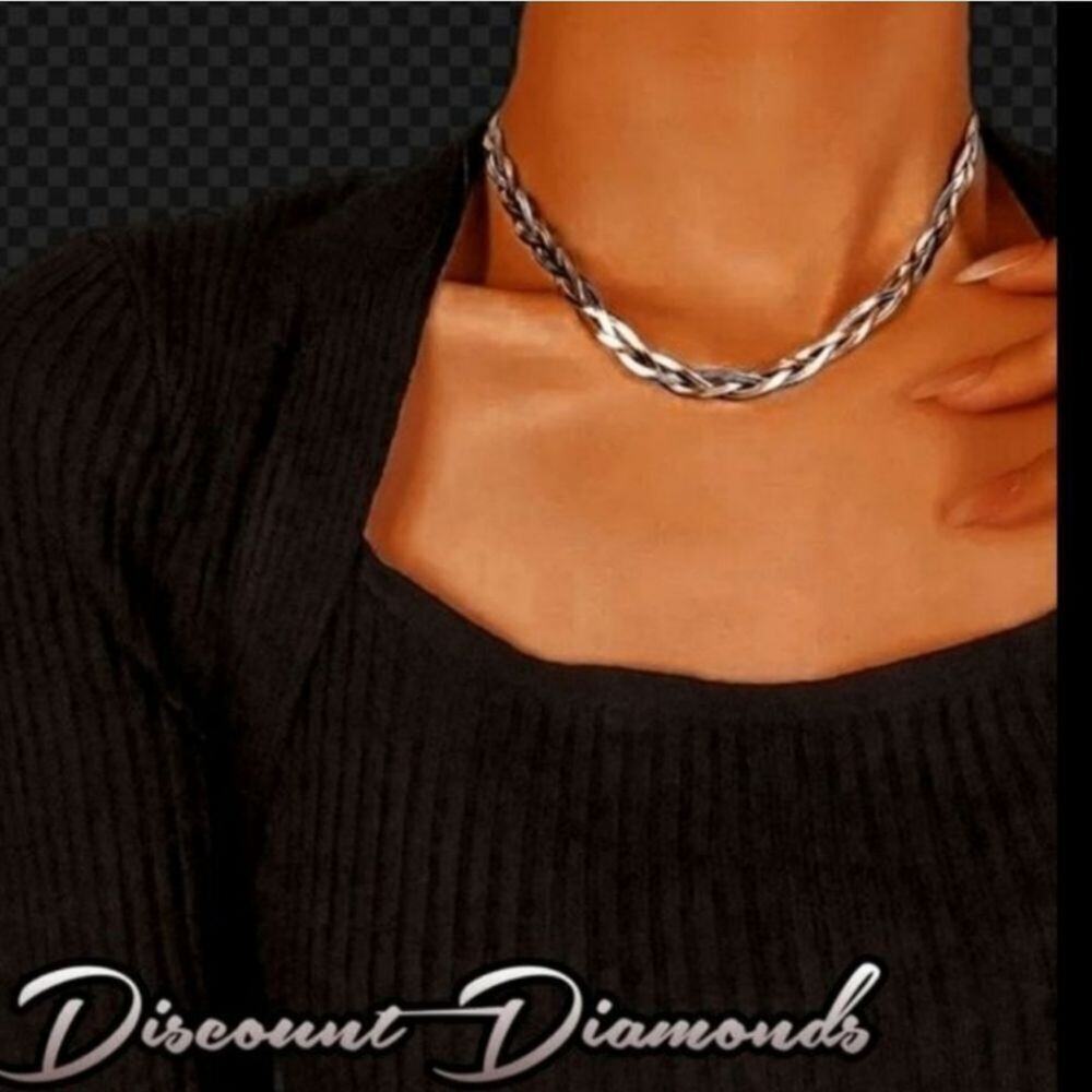 Three Strand Blade Choker / Necklace 18K White Gold over Titanium